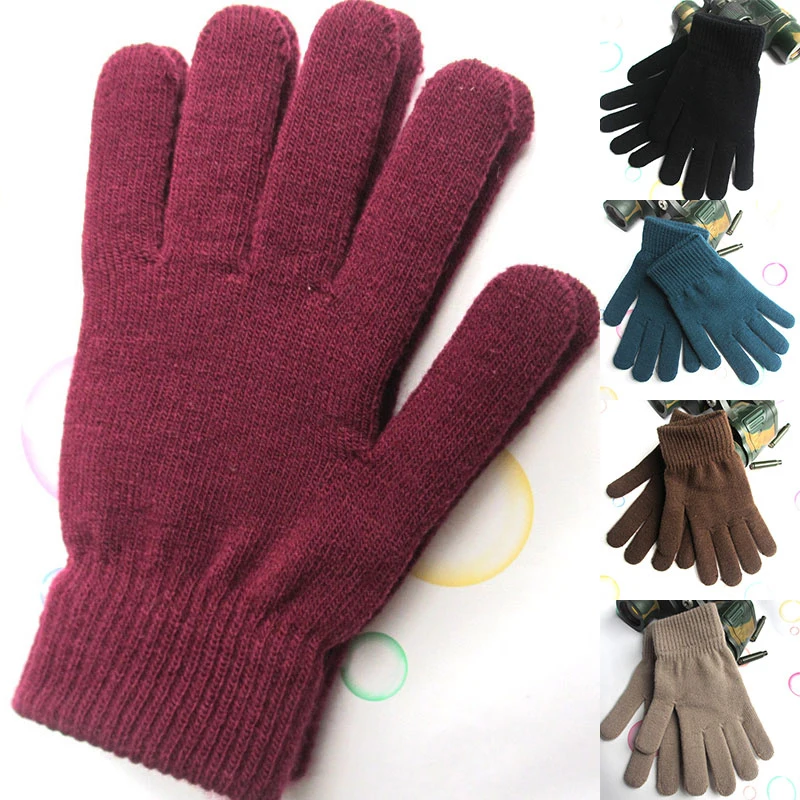 

Women Men Unisex Winter Knitted Gloves Basic Fingered Solid Color Thicken Plush Lining Mittens Thermal Wrist Comfortable To Wear