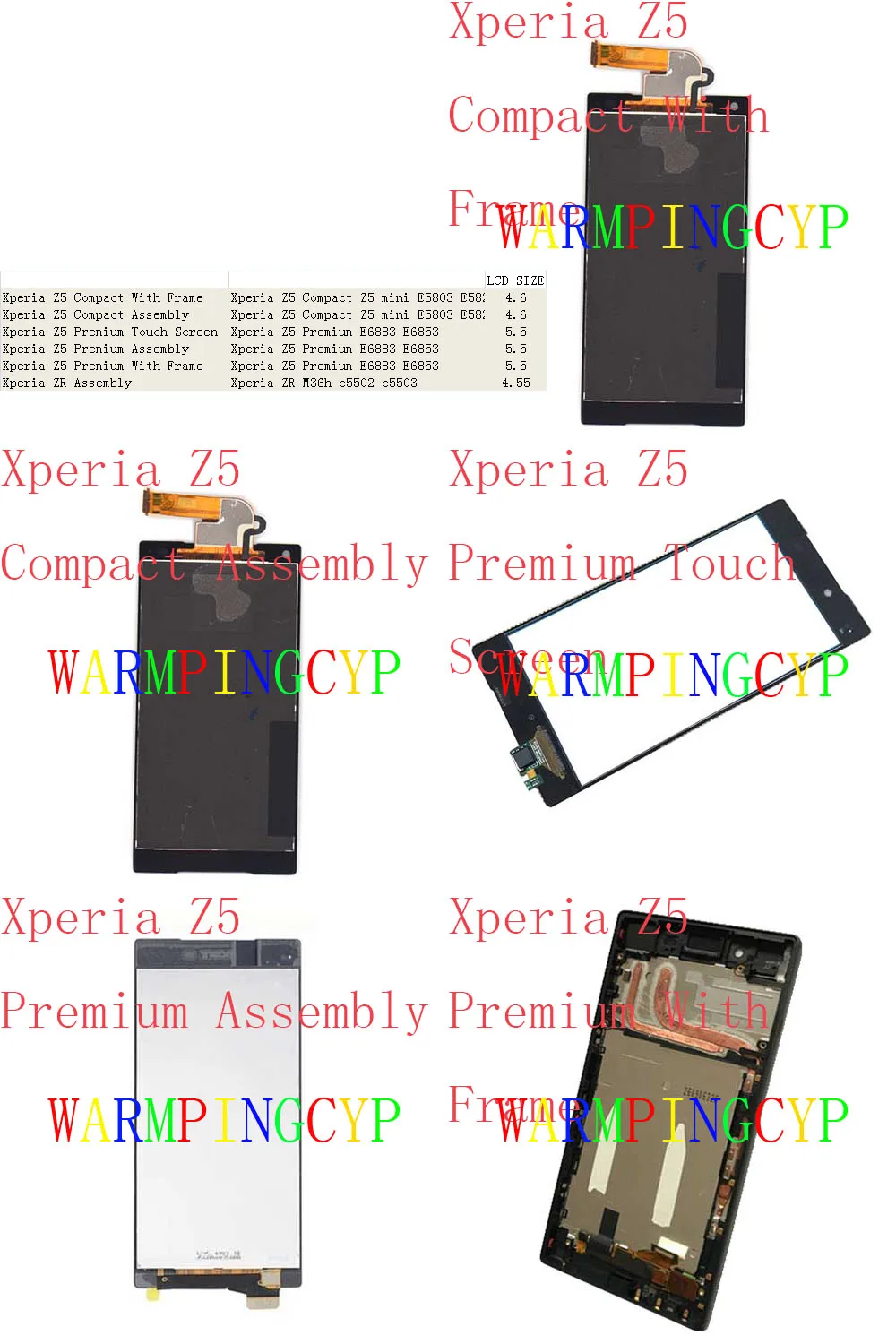 Сенсорный ЖК-экран в сборе для Sony Z5 Compact Premium ZR Xperia mini E5803 E5823 E6883 E6853 M36h c5502 c5503 |