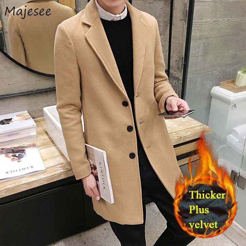 Wool Men Winter Large Size Thicker Plus Velvet Warm Pockets Slim Solid All-match Korean Long Coats Mens Soft High Quality Blends Wool Men Winter Large Size Thicker Plus Velvet Warm Pockets Slim Solid All-match Korean Long Coats Mens Soft High Quality Blends
