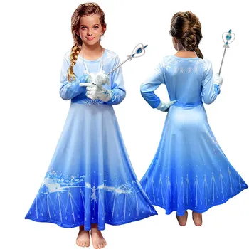 

VOGUEON Girls New Elsa 2 Night Dress Children Long Sleeve Swing Flared Elza Princess Party Frocks Halloween Nightgown Clothes