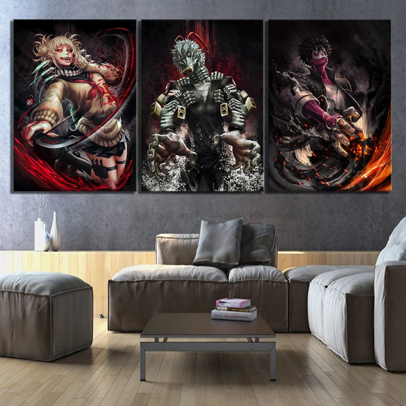 3 Piece Fashion Anime Girl and Boy Pictures My Hero Academia Himiko Toga Dabi Shigaraki Tomura Canvas Paintings for Wall Decor