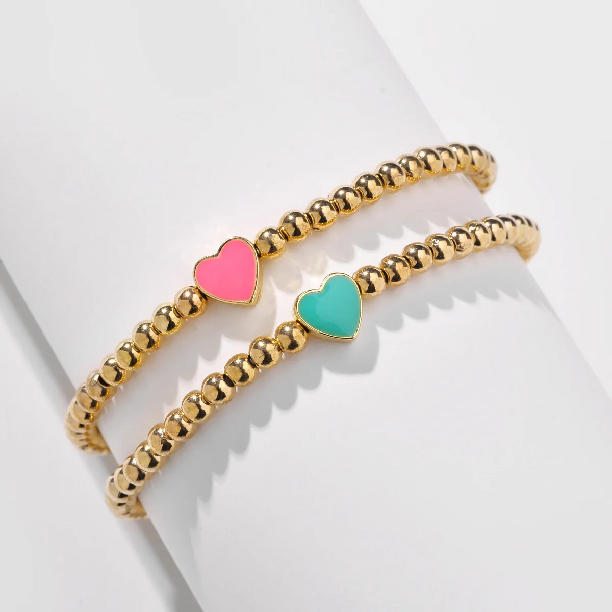 2 pcs Beaded Enamel Heart Charm Bracelets for Women