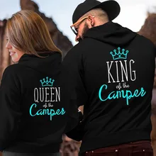 King queen печатные толстовки для пар женщин мужчин Толстовка влюбленных пары худи пуловеры в стиле кэжуал подарок