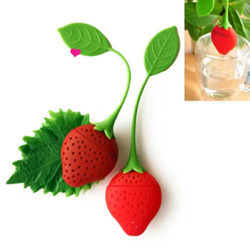 creative Strawberry Shape Tea Strainer Non-toxic Silicone Tea Infuser Tea Bag Loose Herbal Spice storage Filter Teapot Accessory