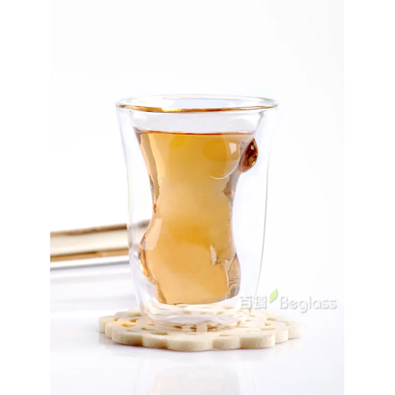 Novel Funny Sexy Lady Double Wall Glass Cup Anti-scald Heat-resistant Milk Tea Coffee Drink Water Cup Bar Nightclub Drinkware