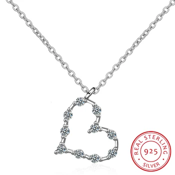 

New Arrivals 925 Sterling Silver Chain Necklace Jewelry Rhinestone Heart Necklace Pendant Colgante Pingente De Plata