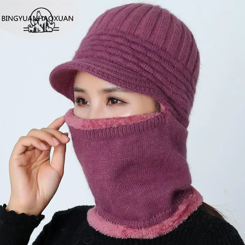 

Skull Mask Balaclava Winter Face Mask Hats For Women Wool Beanies Knitted Cap Neck Warm Winter Hats Mother Windproof Beanie