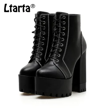 

LTARTA 2020 Spring Women Platform Boots Autumn Winter Simple Line High-heeled Thick Ankle Boots Shoes Woman JXQ