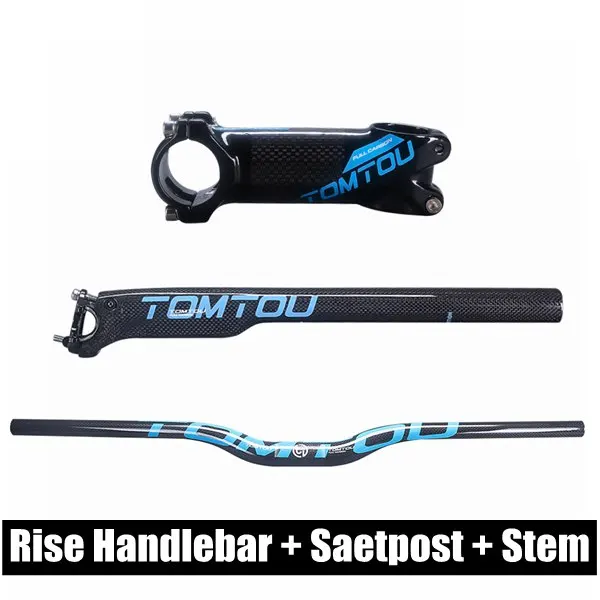 Rise Handlebar SETS TOMTOU синий глянцевый 3K углеродный велосипед Ласточка-образный/однообразный Руль+ ствол+ подседельная трубка велосипед MTB комплекты для руля-TS9T28 - Цвет: Rise Handlebar SETS