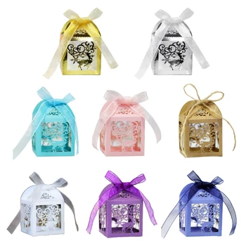 

100pcs Christmas Snowflake Elk Hollow Cut Favor Gift Candy Box Storage Ribbon 67JB