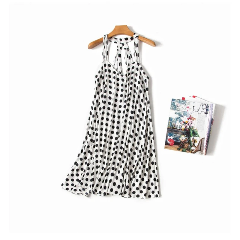 Ночное платье на бретельках, японское, в горошек, для дома, ночное белье, для женщин, летнее, сексуальное, с открытой спиной, соблазнительное, милое платье, пижама - Цвет: white