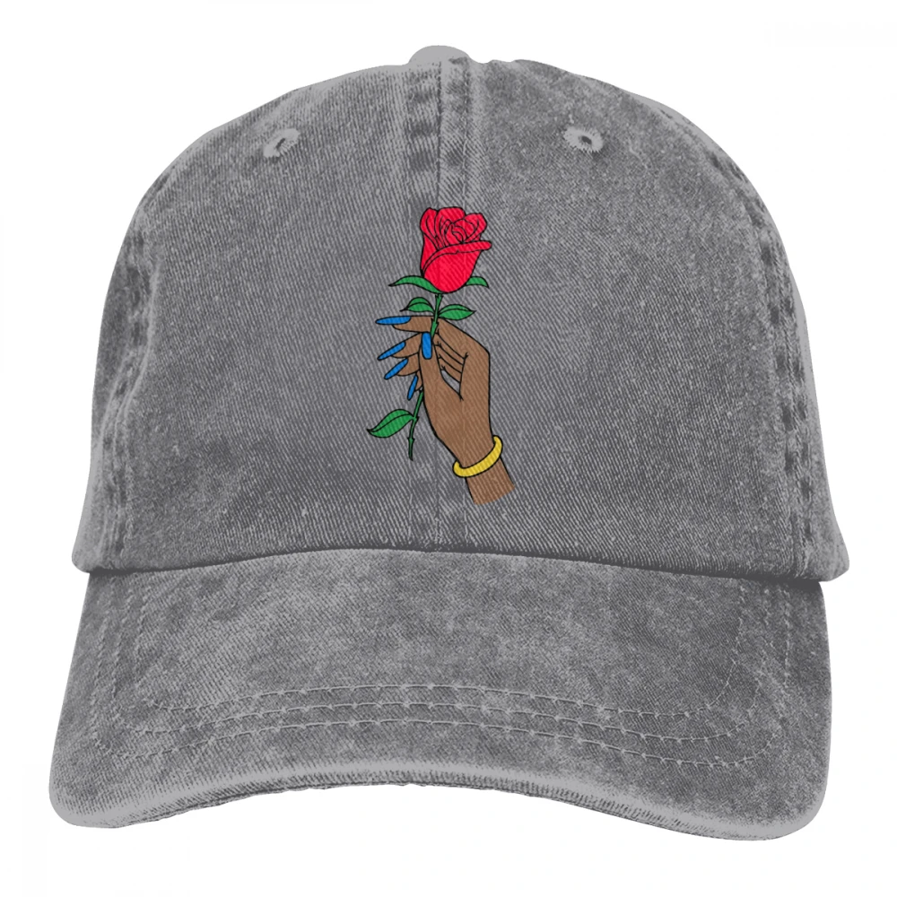 Розовый цветок Casquette черный унисекс Мужские Женские джинсовые бейсболка с ремешком кепки Регулируемый Гольф папа шляпа