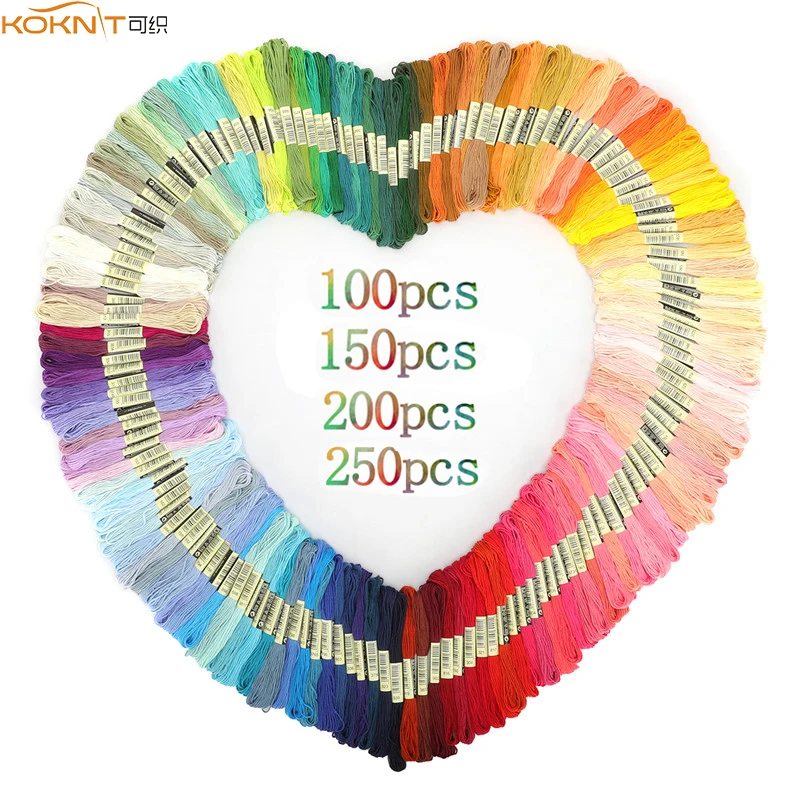 KOKNIT 100150200250pcs Cross Stitch Threads Random Rainbow Color Sewing Skeins Embroidery Thread Floss Skein DIY Sewing Tools (3)