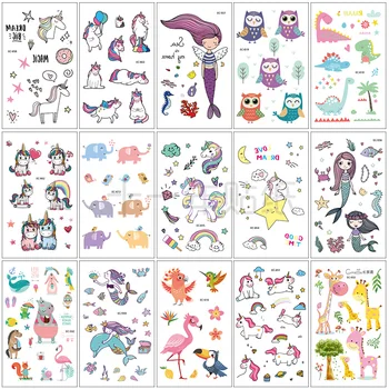 

15sheet/set 12*7.5cm Waterproof Temporary Tattoo Sticker Unicorn Mermaid Dolphin Giraffe Dinosaur Fake Tattoo for Kids Women