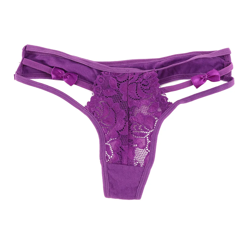 Purple Женские сексуальные стринги, кружевные цветочные трусы, тонкий пояс, бандаж, стринги, нижнее белье, соблазнительное нижнее белье, трусики, дамское нижнее белье с Т-образной спинкой - Цвет: Purple