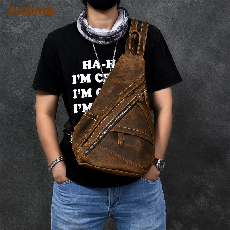

Vintage large-capacity multifunctional crazy horse cowhide men's chest bag casual design natural genuine leather crossbody bags