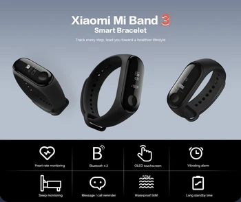 

Original Xiaomi Mi Band 3 Smart Bracelet Heart Rate Monitor Bluetooth 4.2 PK MiBand 2 Smart Watch Touch Screen OLED