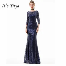 It's Yiya элегантное вечернее платье с круглым вырезом на молнии, женские вечерние платья русалки, половинные рукава, Sequin, длина до пола, Robe De Mariee E824
