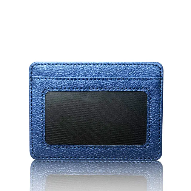 Ultra Thin Zipper Wallet Men's Small Wallet Business PU Leather Wallets Band Solid Color Card Coin Purse Credit Bank Holder B-blue