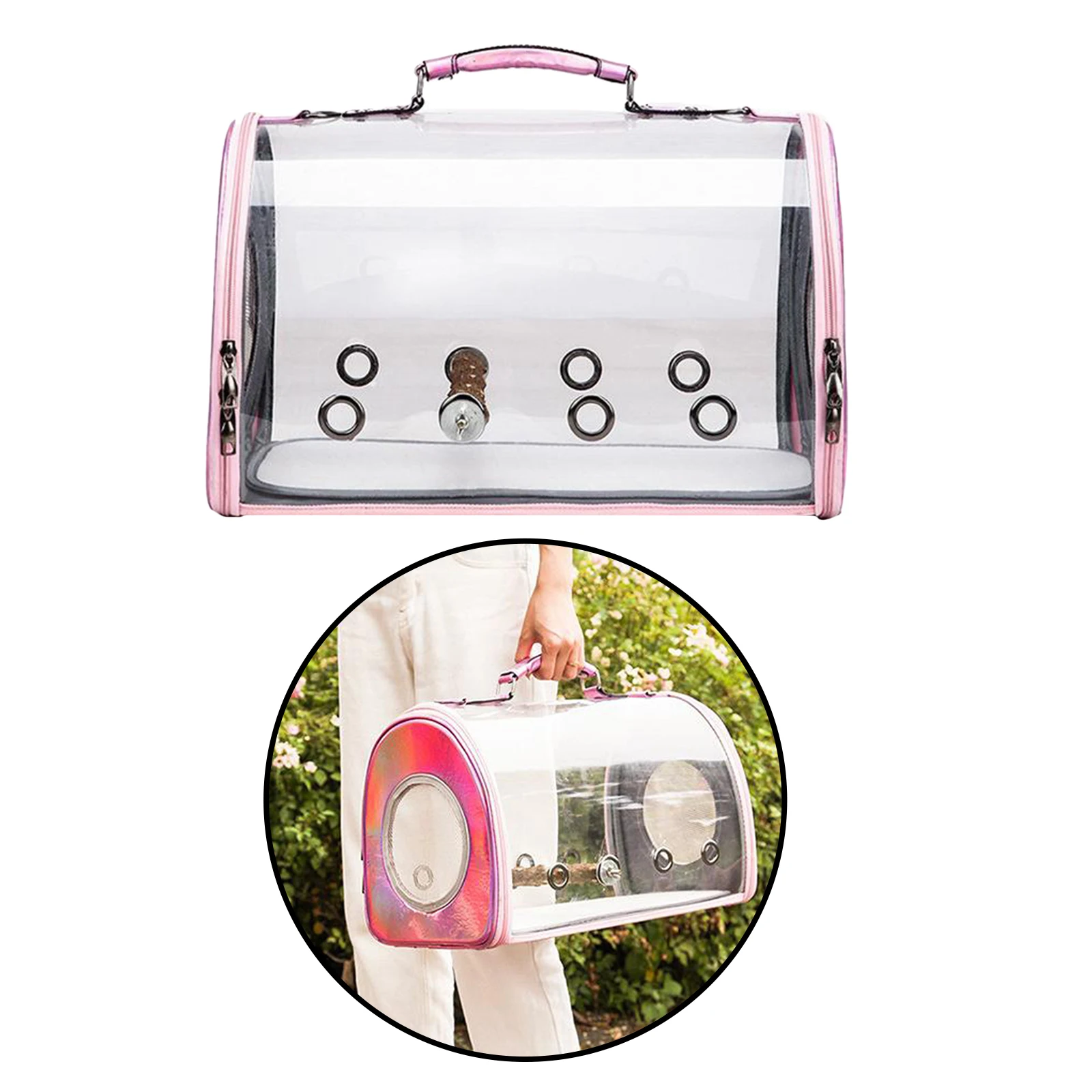 Bird Clear Travel Cage Breathable Parrots Cat Transparent Carrying Case Handbag Zipper Handbag with Insert Rod for Small Animals