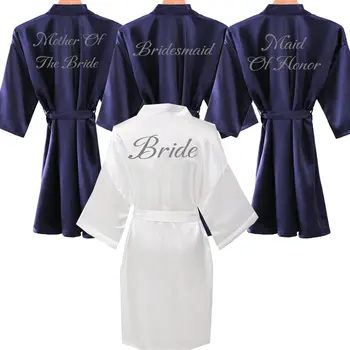 

Navy Satin Silk Robes Plus Size Wedding Bathrobe Bride Bridesmaid Mother Maid of Honor Gown Women Clothing Sleepwear
