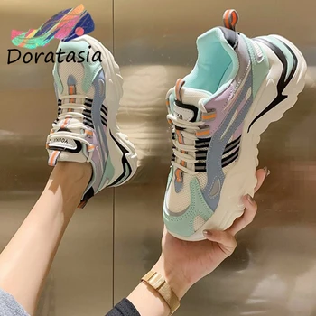 

DORATASIA Women Lace Up Daily Chunky Shoes Platform Multicolor Sneakers Women Round Toe Mixed Color Brand Sneakers