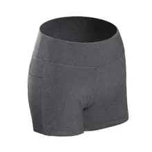 Высокая талия эластичный карман сшивание бедра Йога дна шорты сплошной цвет бег фитнес шорты