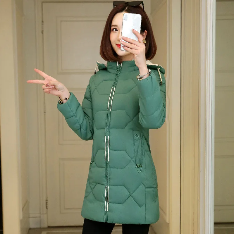 

2019 New Style WOMEN'S Cotton-padded Clothing Korean-style Slim Fit Cotton Coat Mid-length Thick Cotton-padded Jacket Large Size