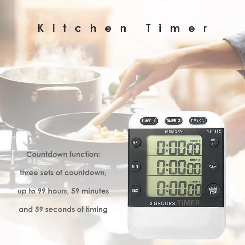 Square 3-way Kitchen Timer High-quality Digital Display Countdown Food Cooking Alarm Temporizador Home Supply Kitchen Tools