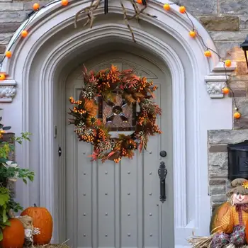 

Fall Wreath Autumn Door Wreath Berry Maple Leaf Pumpkin Wreath Decorative Halloween Wreath Thanksgiving Ornament for Home Door