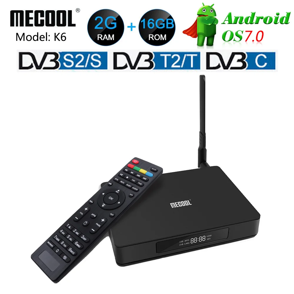 

MECOOL K7 DVB-T2 DVB-S2 Smart Android 9.0 TV Box Amlogic S905X2 Quad core DDR4 4GB RAM 64GB 4K Set top Box DVB-C Media Player