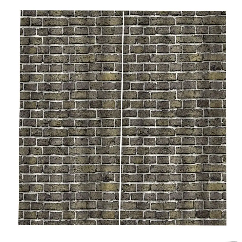 Gray Brick Wall Vintage 3D Print Living Room Window Curtains blackout Drapes
