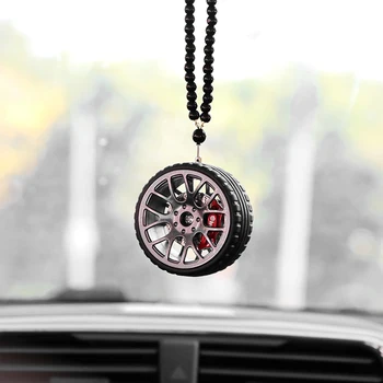 

Cool Car Tire Ornament Decorations Pendant 3 Colors Simulation Wheel Hub Car Rear View Mirror Hanging Accessories Creative