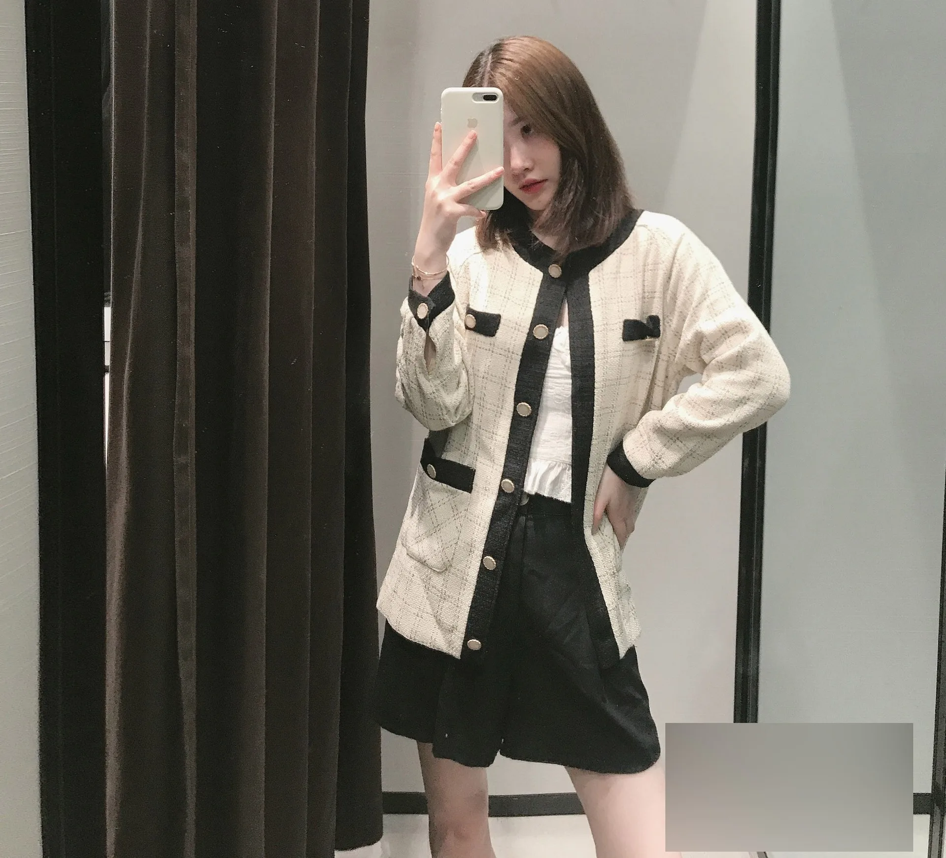

Wi84 Autumn Clothing Contrast Color Tweed Plaid Small Fragrant Ventilation Network Red Cropped Jacket Women's Korean-style Versa