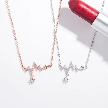 

925 Sterling Silver Heartbeat necklace single diamond clavicle chain Singapore chomel famous brand Fine jewelry For women