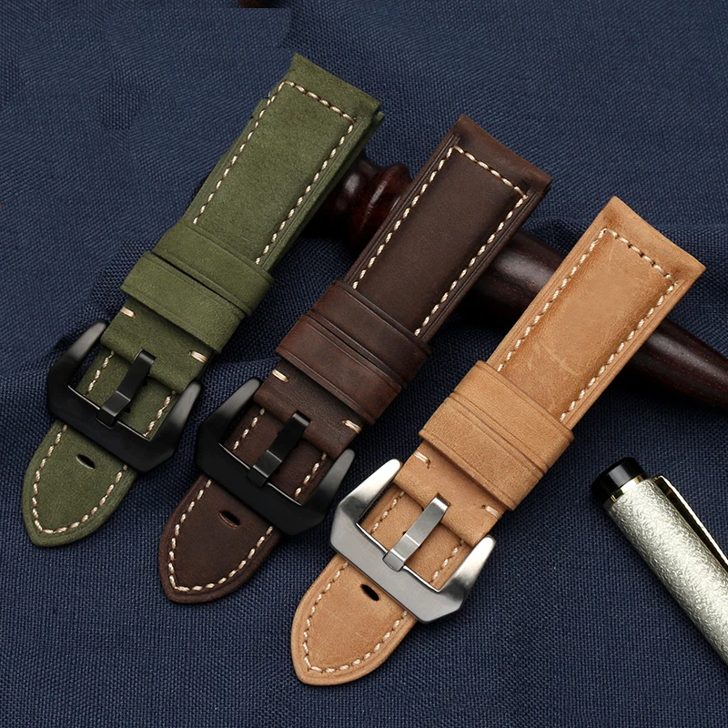 

Genuine Leather watchband replacement leather strap Khaki Classic Jazz Seiko watch chain for Hamilton 20mm 22mm 24mm 26mm