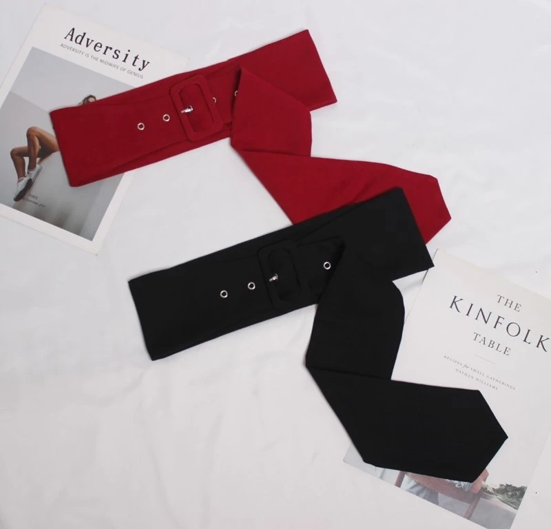 [EAM] New Autumn Winter Cotton Material Personality Square Buckle Extra Wide Simple Belt Women Fashion Tide All-match JY760