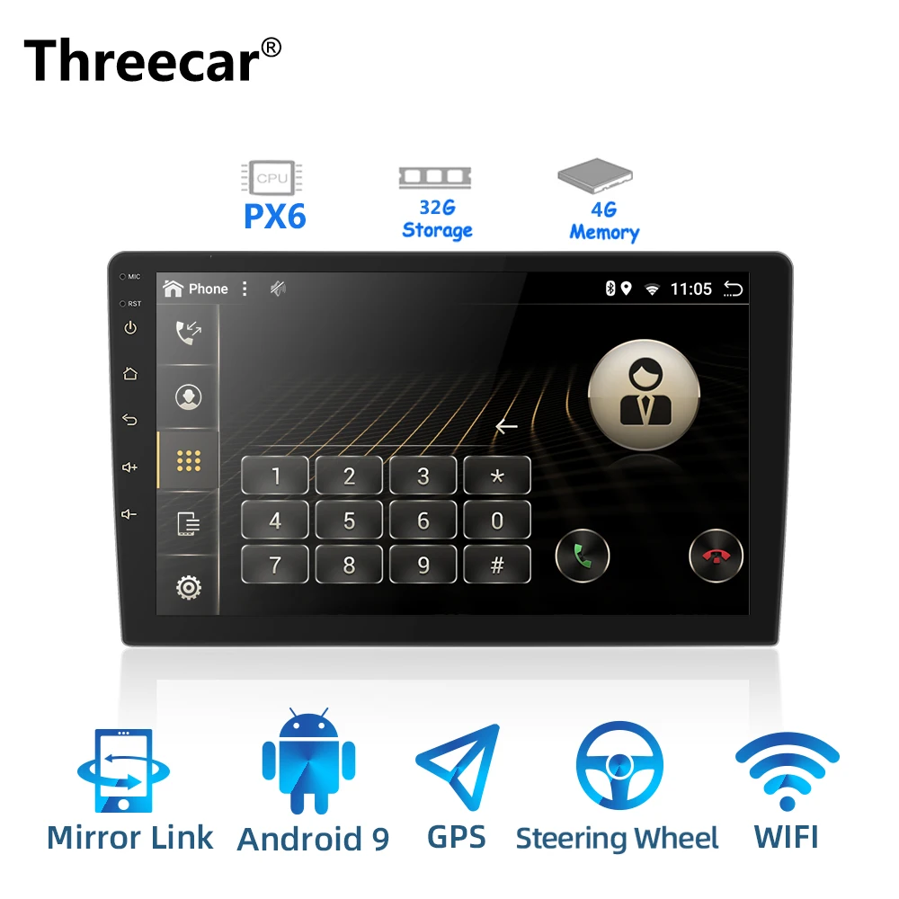 Threecar 2 din Android 9,0 Ouad Core PX6 Автомагнитола Стерео gps Navi Аудио Видео плеер ПК коробка Wifi BT HDMI AMP 7851 OBD DAB+ SWC