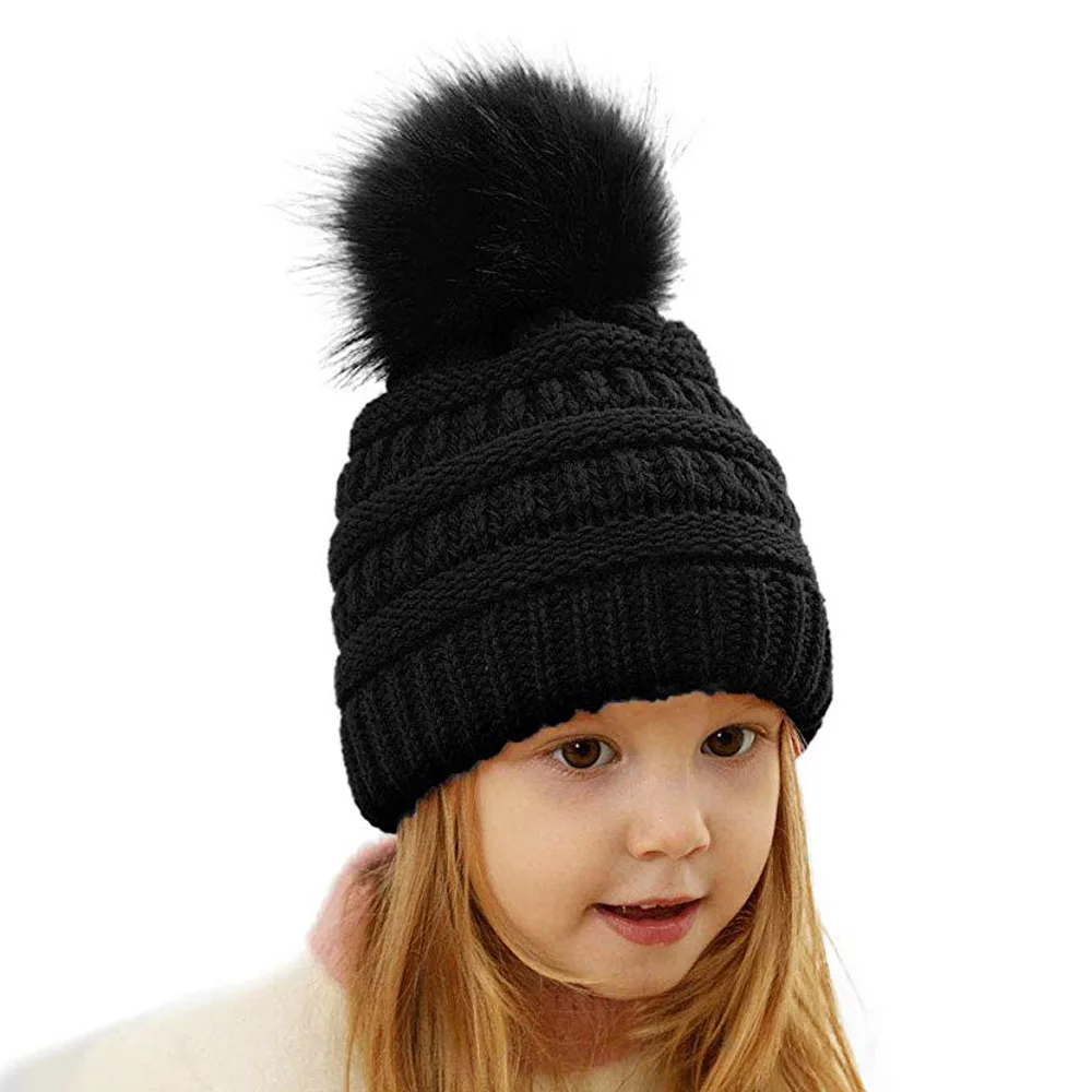 

2020 Baby Wool Cap Cute Furry Ball Knitted Hat Earmuffs Hat 7Colors Fashion Baby Girl Femmes Beanie Hat Cap Accesories