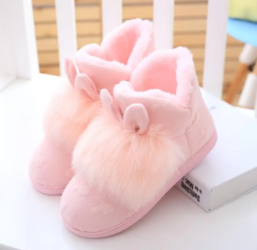 Модные женские теплые меховые ботильоны с милыми кроличьими ушками; Плюшевые ботинки без застежки; женские зимние ботинки на мягкой подошве для девочек; Botas Mujer - Цвет: pink