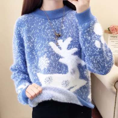 fur sweater Уродливый Рождественский свитер с оленем, водолазка, кашемировый свитер для женщин, высокий ворот, пушистый мех, зимние свитера, Pull Femme - Цвет: fur sweater