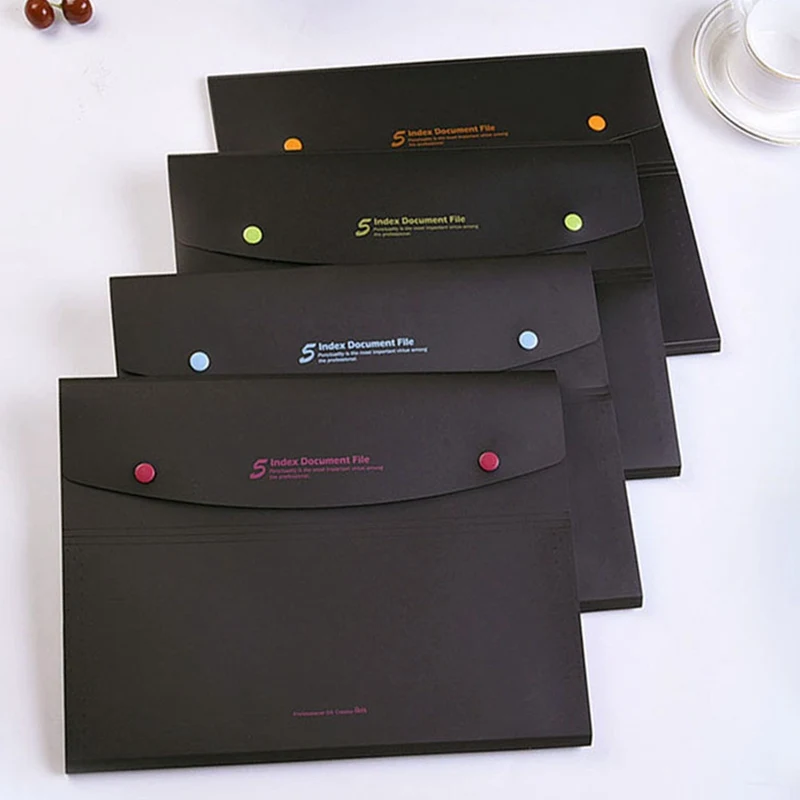 Expanding File Folder 5 Pockets Black Accordion A4 Folder Document Bag Office School Supply