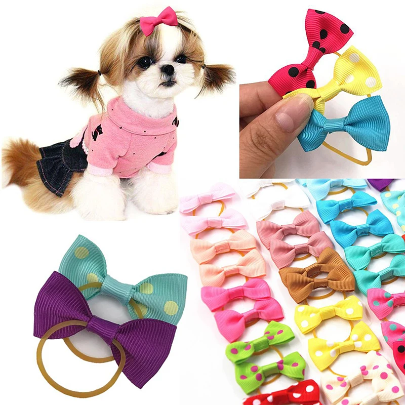 Mejores Ofertas Lazos para el pelo de varios estilos para perros y gatos pequeños, cinta de goma elástica bonita, horquilla, accesorios para el cuidado de mascotas, producto de 20 Uds. AjXNegO7Z83