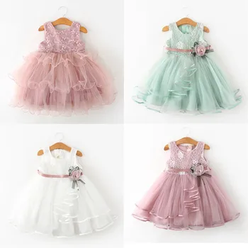 

Summer Dress NewListing Girls Clothes vestidos Kids Dresses European princess Clothing Baby flower Girl blue Party weddingFluffy