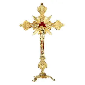 

Church Relics Figurines Crucifix Jesus Christ On The Stand Cross Wall Crucifix Antique Home Chapel Decoration Wall Gold