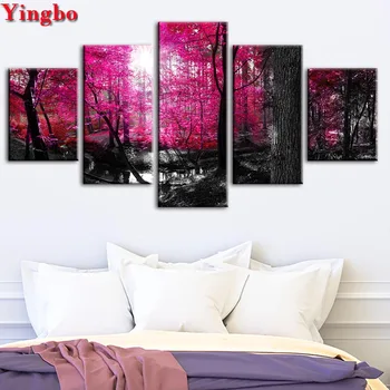 

Full Square/Round DIY Diamond Painting Red tree forest landscape Diamond Embroidery Mosaic Pictures By Numbers 5pcs sets