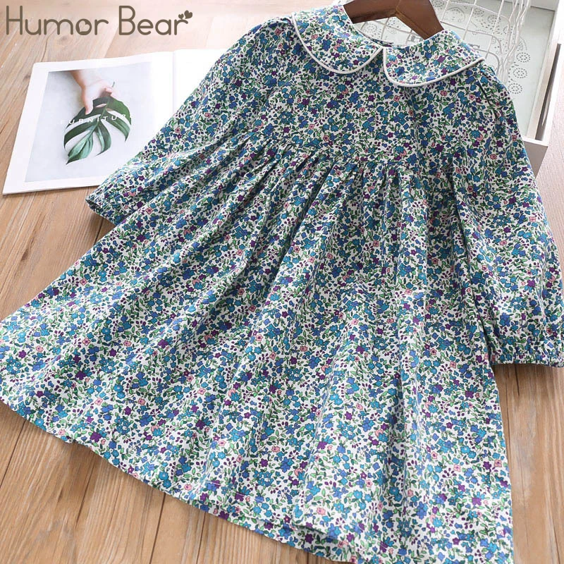 Humor Bear/платье с цветочным рисунком для девочек; Новинка года; вечерние платья для маленьких девочек в школьном стиле; платье принцессы с отворотом; модная детская одежда