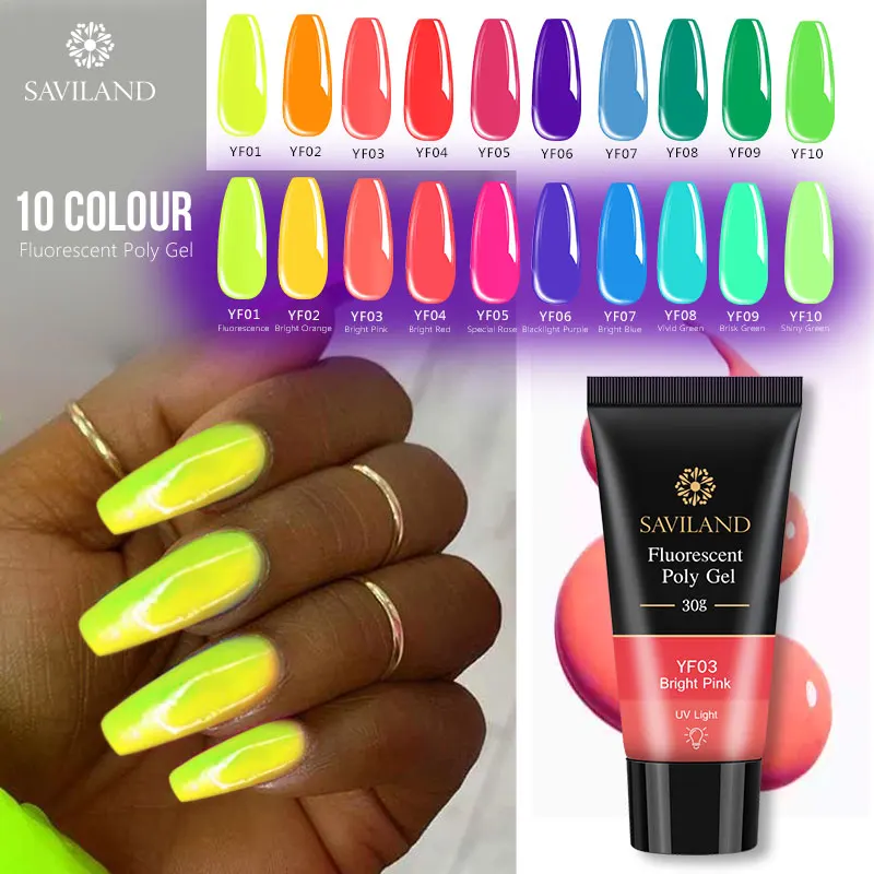 

SAVILAND 30g Poly Gel Neon Nails Rainbow Fluorescence 15g Polygel Crystal Enhancement Slip Solution Quick Extension Gel