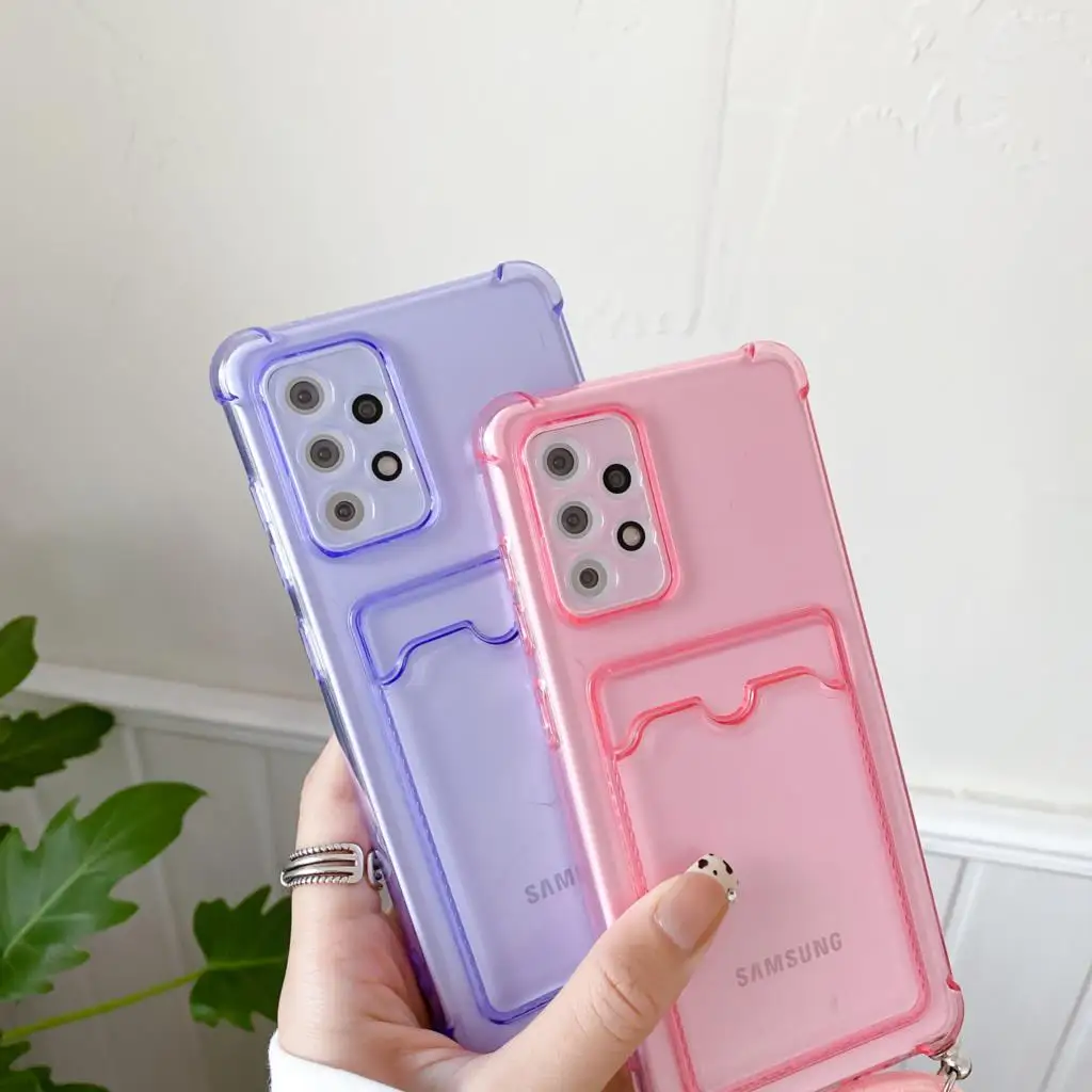 Shockproof Wallet Case For Samsung Galaxy S24 S23 S22 S21 Ultra S20 FE Note20 Plus A12 A13 A32 A52 A72 Transparent Lanyard Cover phone case phone protector cover