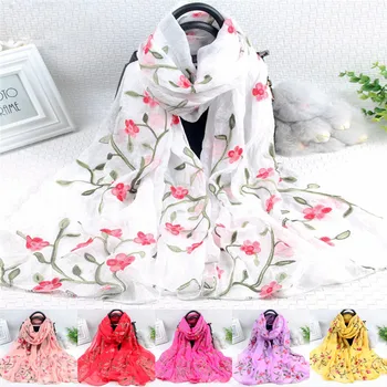 

Elegant Women Long Embroidery Scarf Wrap Ladies Shawl Silk Scarves Shawls and Wraps Ladies Fashion Scarf